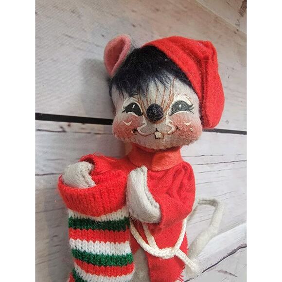 Annalee Christmas Night Time Mouse With Knit Stocking 1991 7in Holiday Decor - Picture 2 of 7